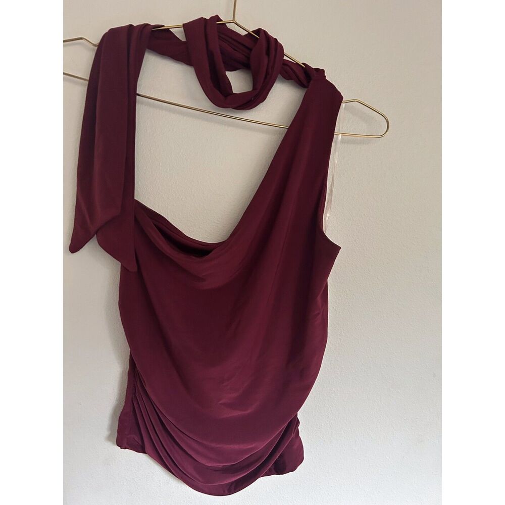 Windsor Burgundy Draped Cowl Neck Scarf Top S one shoulder shirt